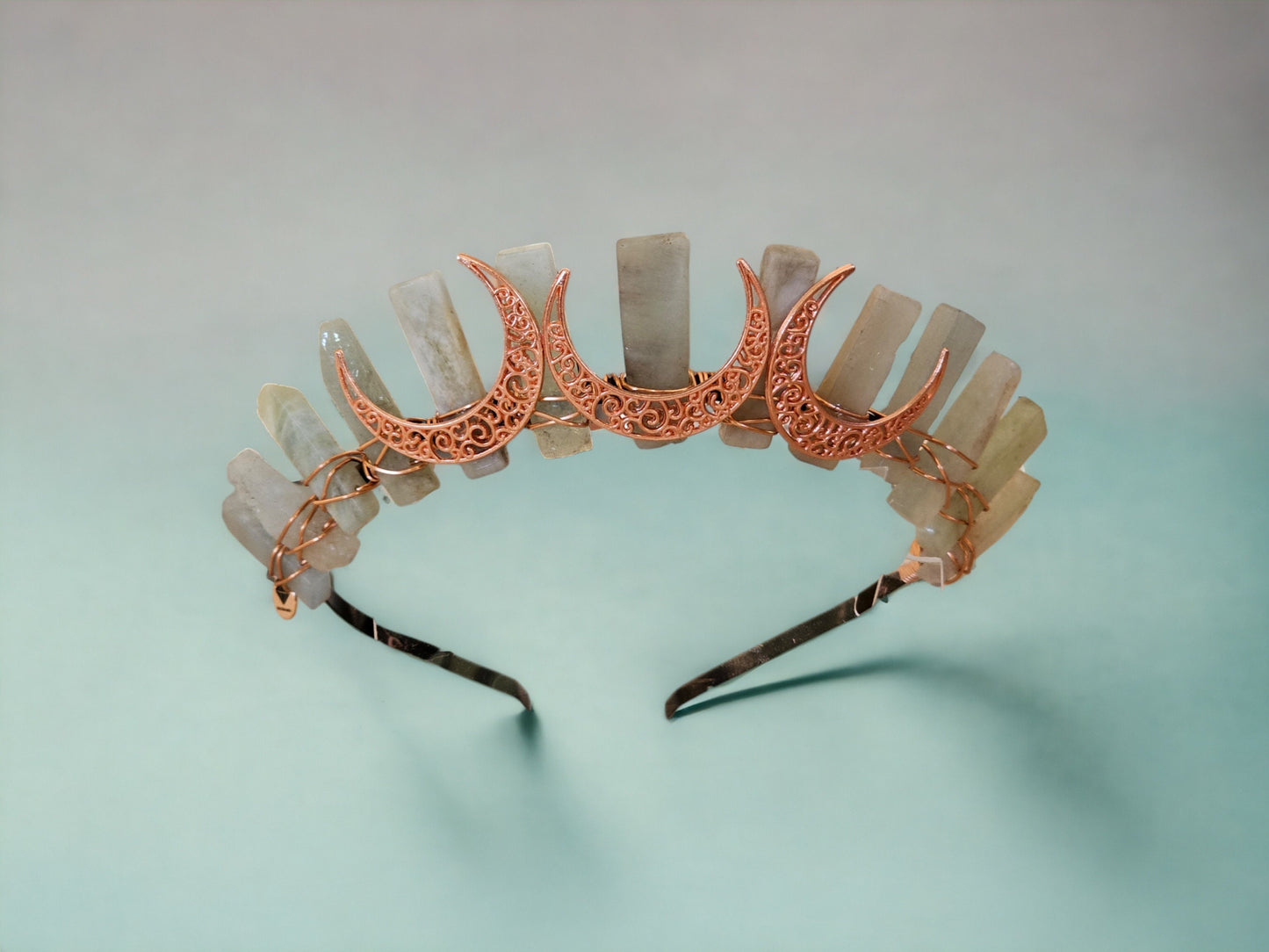 Aquamarine Crystal Crown with Crescent Moons